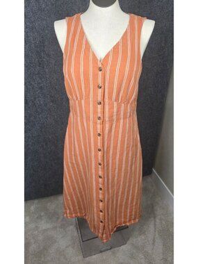 Striped Button-Front Sleeveless Midi Dress By Pact In Terracotta & White Organic